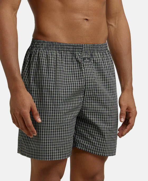 Super Combed Mercerized Cotton Woven Checkered Boxer Shorts with Back Pocket - A