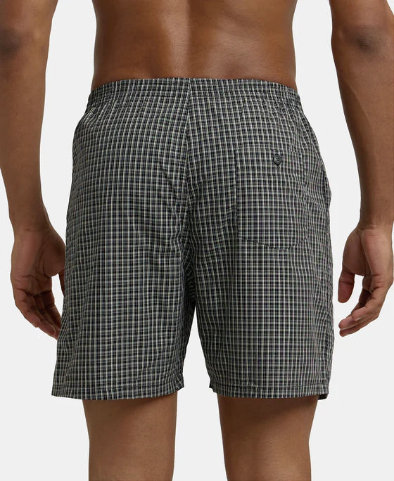 Super Combed Mercerized Cotton Woven Checkered Boxer Shorts with Back Pocket - A