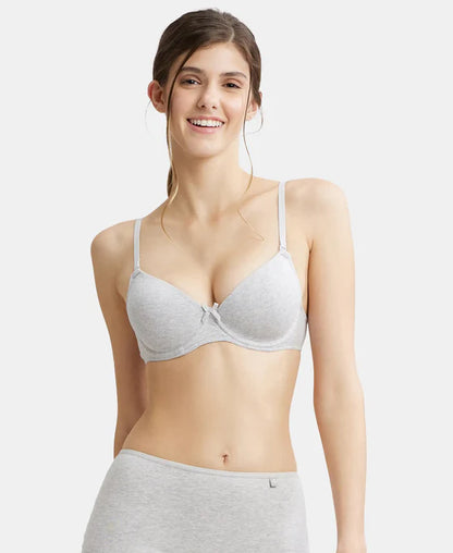 Under-Wired Padded Super Combed Cotton Elastane Stretch Medium Coverage T-Shirt Bra with Detachable Straps - J