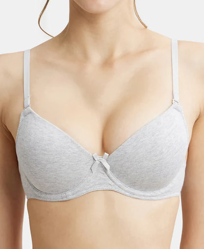 Under-Wired Padded Super Combed Cotton Elastane Stretch Medium Coverage T-Shirt Bra with Detachable Straps - J