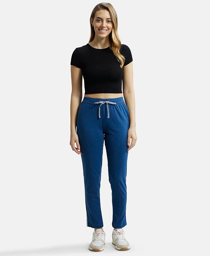 Jockey 1305 Women's Super Combed Cotton Rich Relaxed Fit Trackpants with Contrast Side Piping and Pockets - K